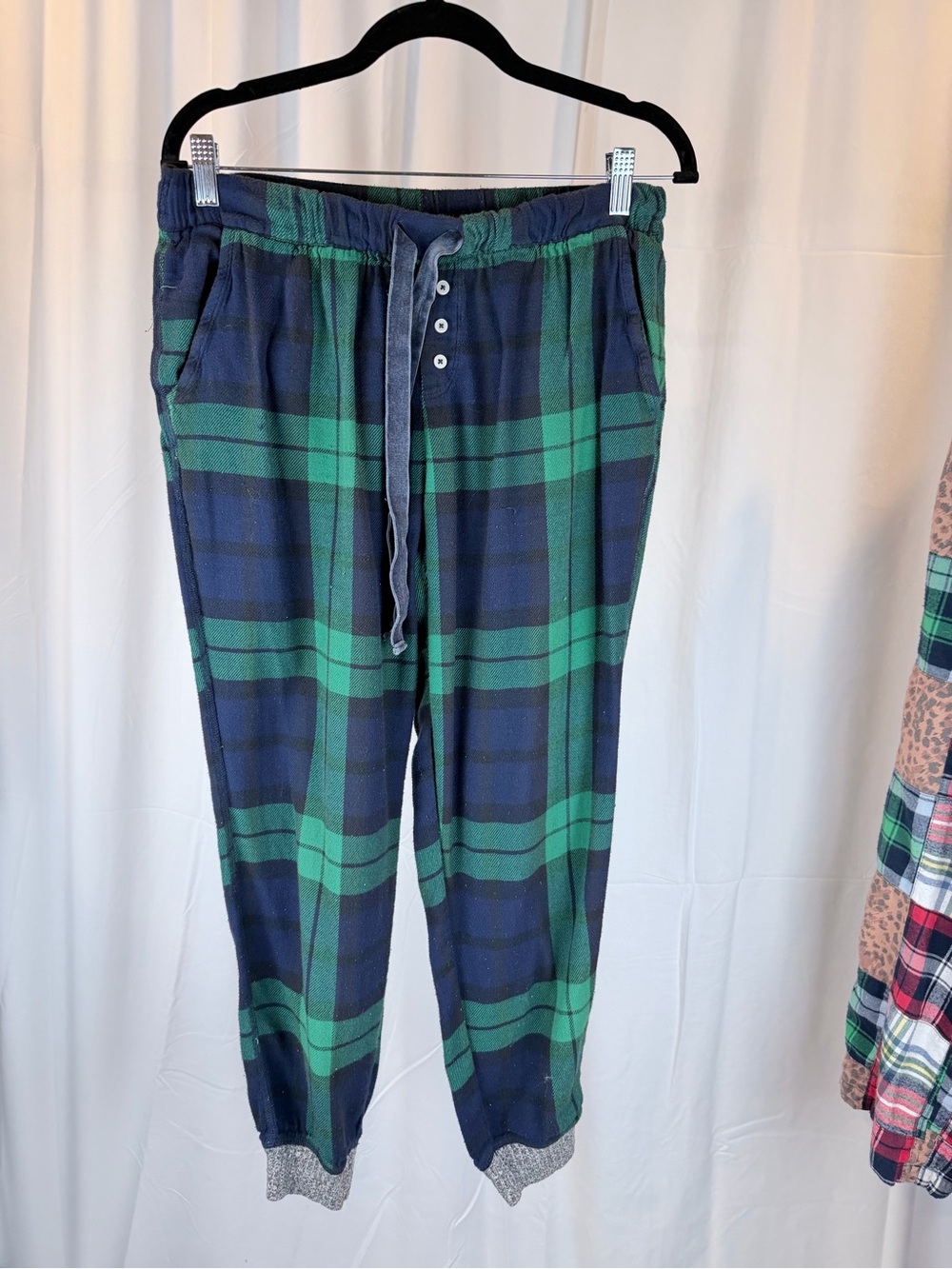 Women’s Green & Navy Plaid Pajama Pants - Casual Drawstring